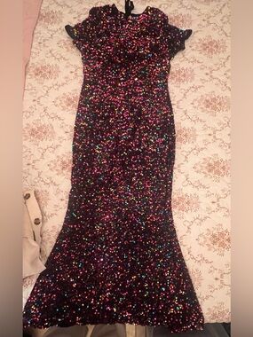 Black Sequin Multicolor Sparkle Evening Gown